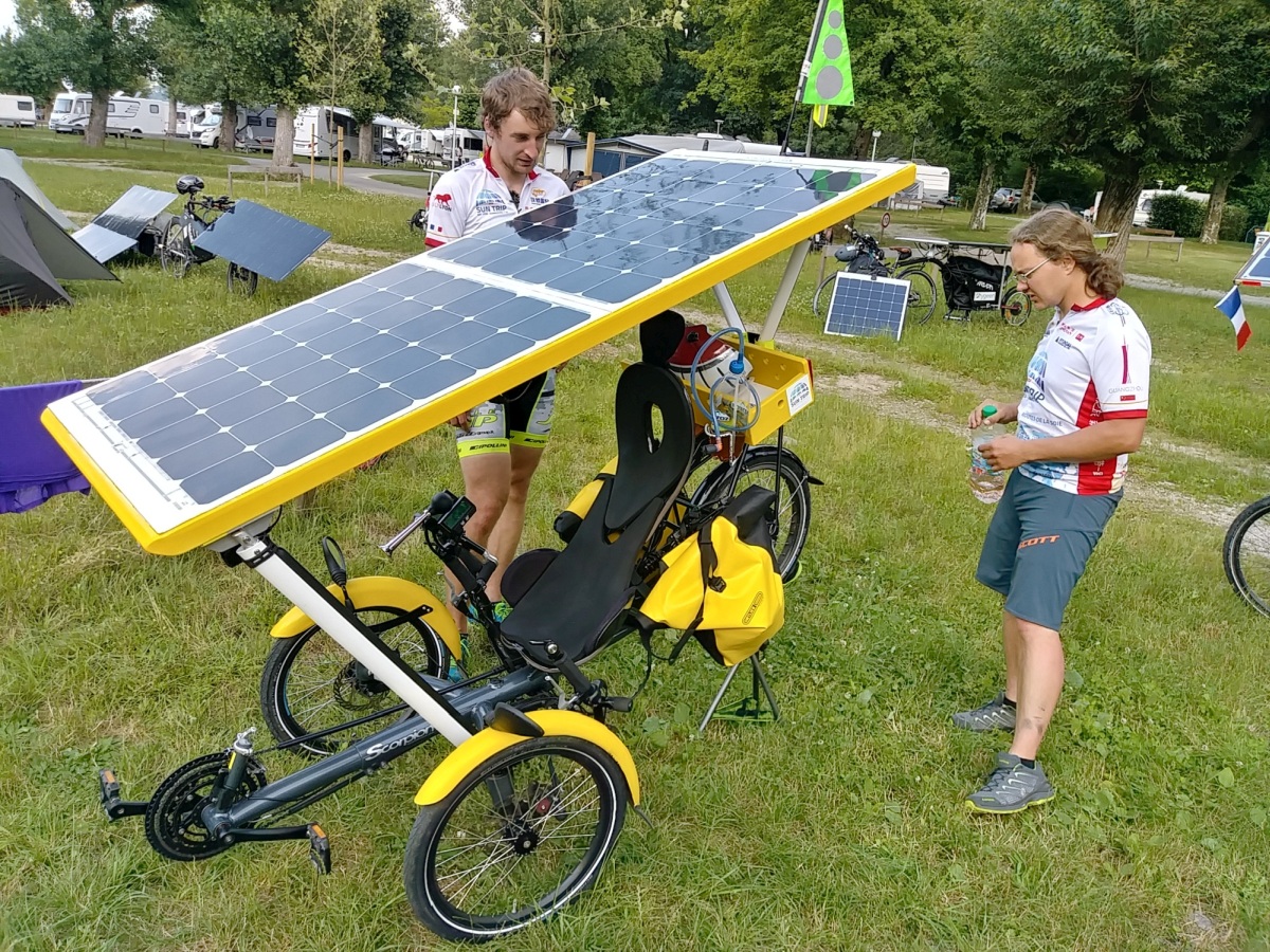 During the 4 day ride from Lyon to Chamonix, we were loosely accompanied by people who had done previous suntrip races. They called themselves the Friends of the Suntrip and some had very elegant solar bike setups. Since they were on a more leisurely schedule, there wasn't the need for as much solar panel area allowing for some cuter looking systems.